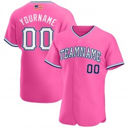 Custom Pink White-Light Blue Authentic American Flag Fashion Baseball Jersey