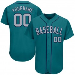 Custom Aqua Gray-Navy Authentic Baseball Jersey