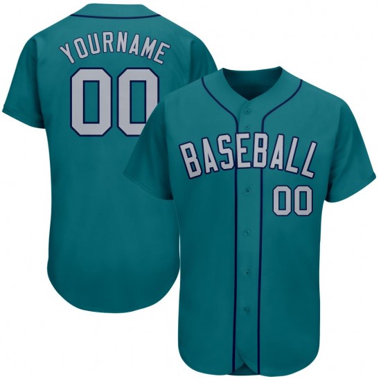 Custom Aqua Gray-Navy Authentic Baseball Jersey