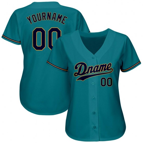 Custom Aqua Navy-Old Gold Authentic Baseball Jersey