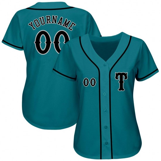 Custom Aqua Black-Gray Authentic Baseball Jersey