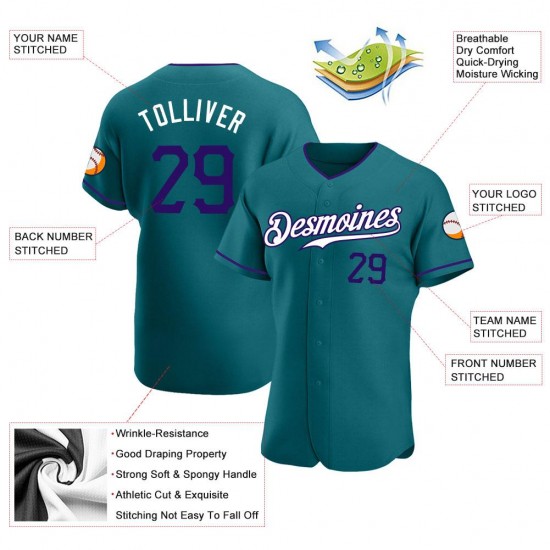 Custom Aqua Purple-White Authentic Baseball Jersey