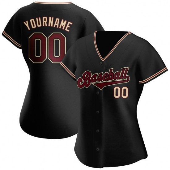 Custom Black Crimson-Khaki Authentic Baseball Jersey