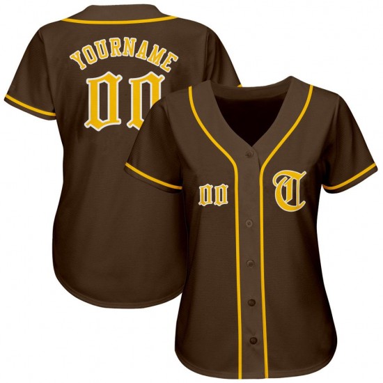 Custom Brown Gold-White Authentic Baseball Jersey