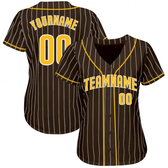 Custom Brown White Strip Gold-White Authentic Baseball Jersey