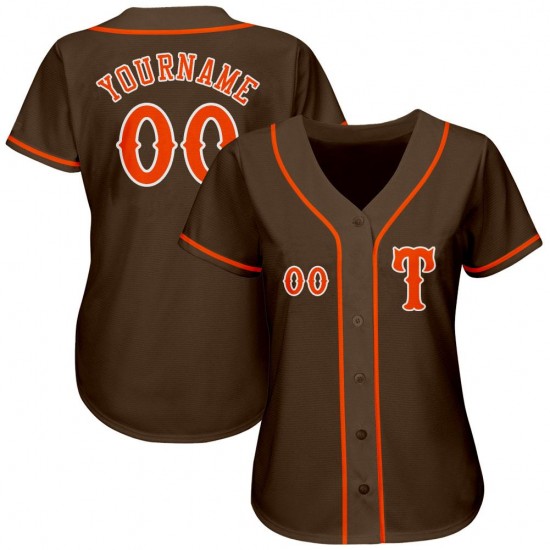 Custom Brown Orange-White Authentic Baseball Jersey