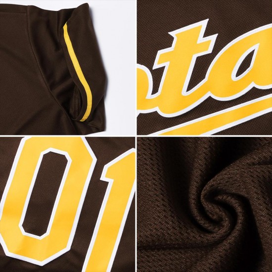 Custom Brown Gold-White Authentic Baseball Jersey