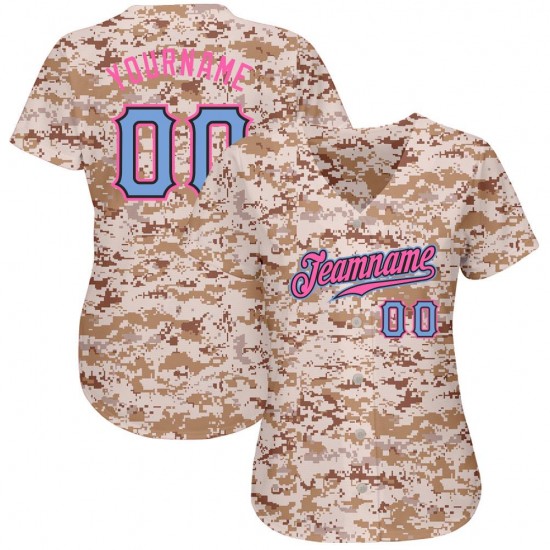 Custom Camo Powder Blue-Pink Authentic Baseball Jersey