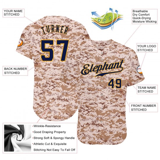 Custom Camo Navy-Gold Authentic Baseball Jersey