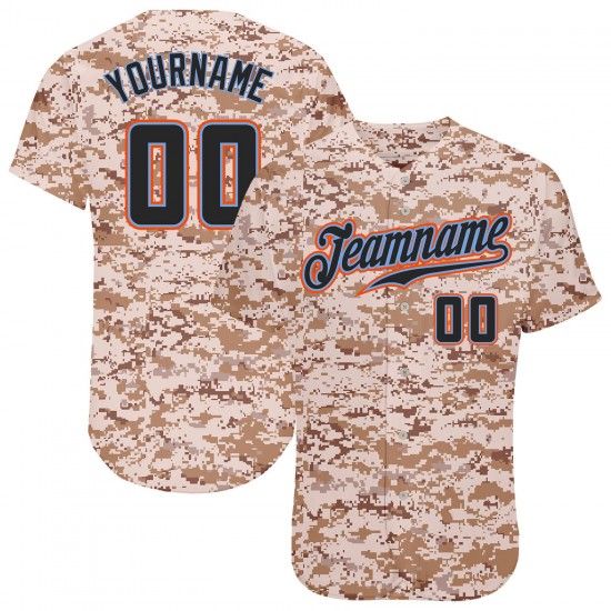 Custom Camo Black-Powder Blue Authentic Baseball Jersey