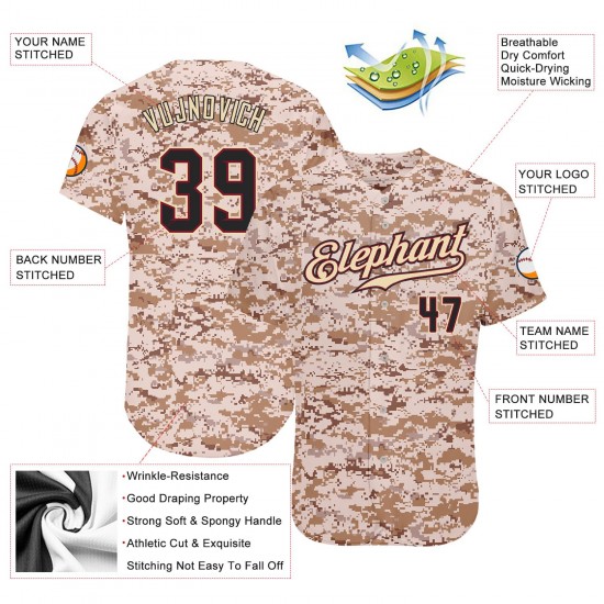 Custom Camo Black-Crimson Authentic Baseball Jersey