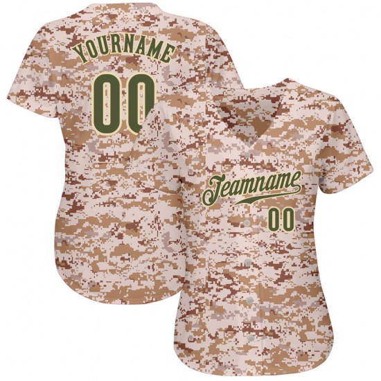 Custom Camo Olive-Cream Authentic Baseball Jersey