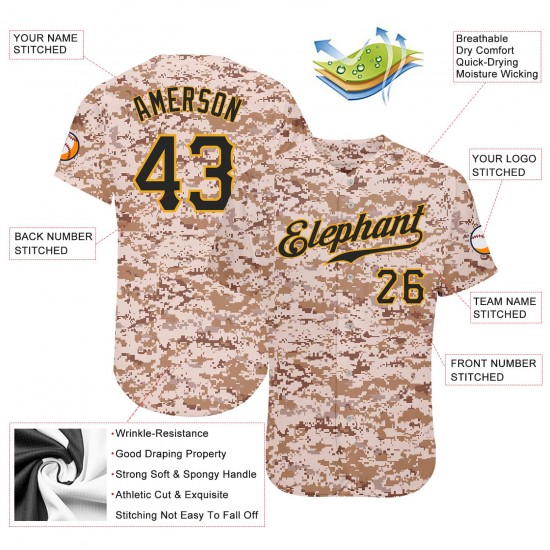 Custom Camo Black-Gold Authentic Baseball Jersey