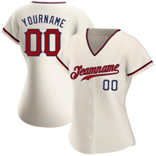 Custom Cream Red-Navy Authentic Baseball Jersey