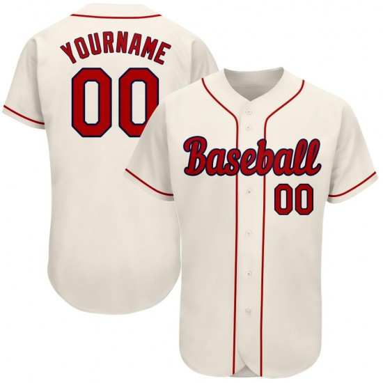 Custom Cream Red-Navy Authentic Baseball Jersey