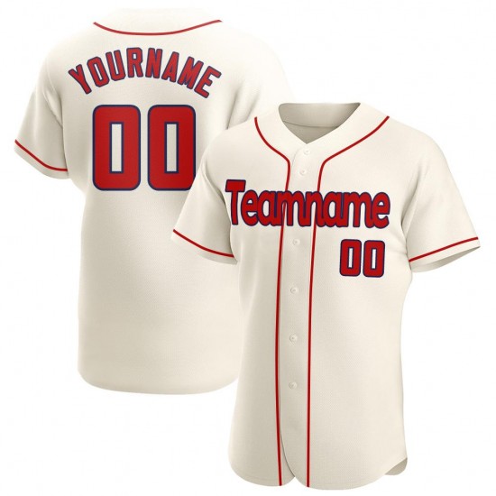 Custom Cream Red-Navy Authentic Baseball Jersey