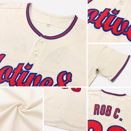 Custom Cream Red-Navy Authentic Baseball Jersey