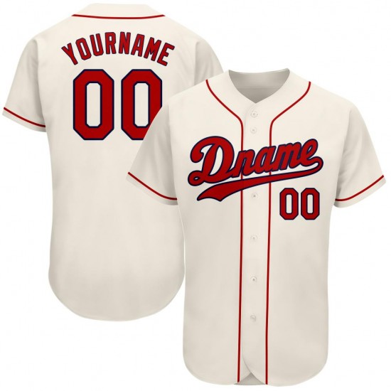 Custom Cream Red-Navy Authentic Baseball Jersey