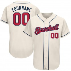 Custom Cream Red-Navy Authentic Baseball Jersey