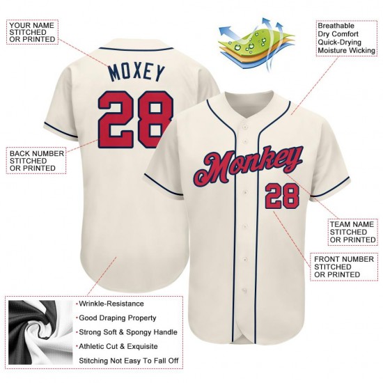 Custom Cream Red-Navy Authentic Baseball Jersey