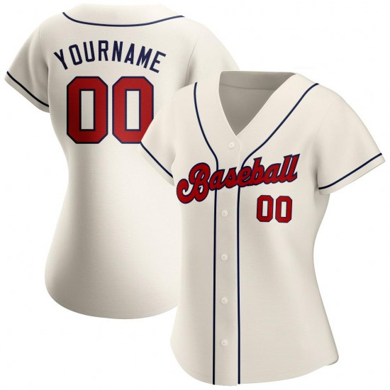 Custom Cream Red-Navy Authentic Baseball Jersey