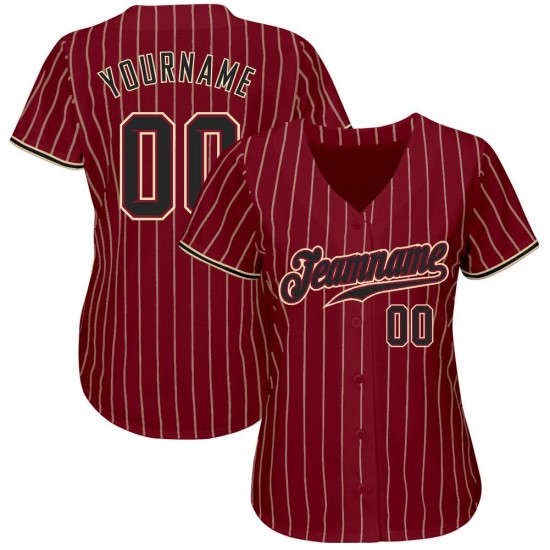 Custom Crimson Cream Strip Black-Khaki Authentic Baseball Jersey