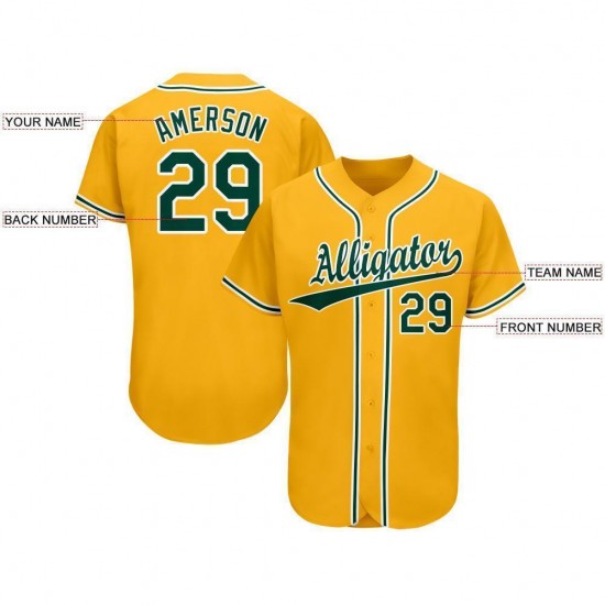 Custom Gold Green-White Baseball Jersey