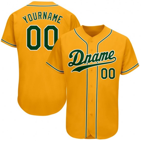 Custom Gold Green-White Authentic Baseball Jersey