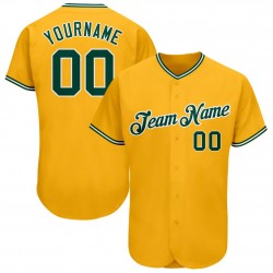 Custom Gold Green-White Authentic Baseball Jersey