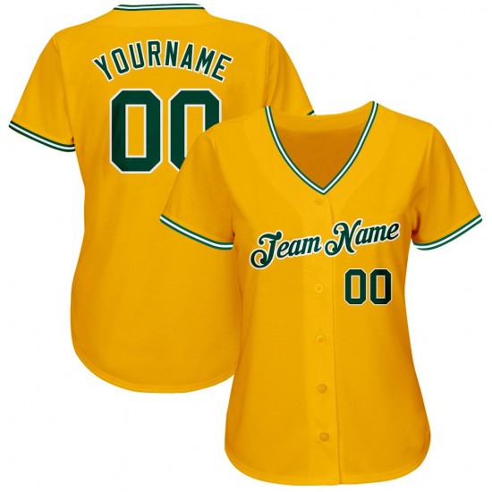 Custom Gold Green-White Authentic Baseball Jersey