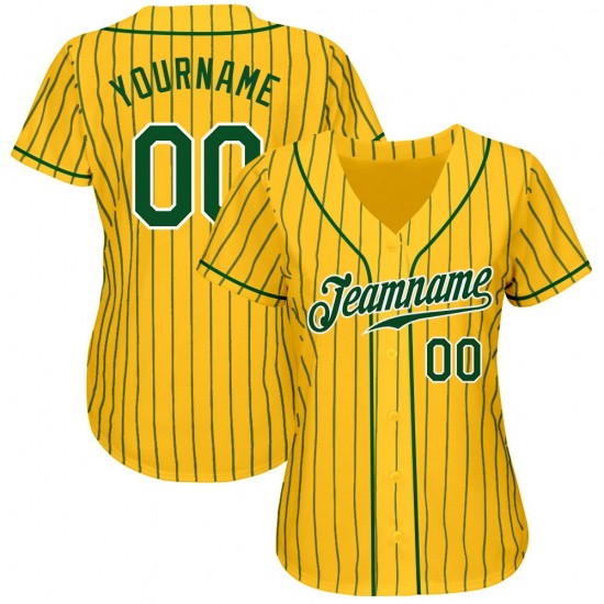 Custom Gold Green Strip Green-White Authentic Baseball Jersey