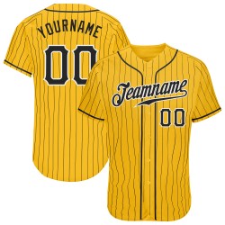 Custom Gold Black Strip Black-White Authentic Baseball Jersey