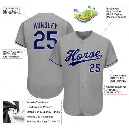 Custom Gray Royal-White Authentic Baseball Jersey