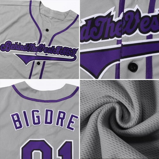 Custom Gray Purple-Black Authentic Baseball Jersey