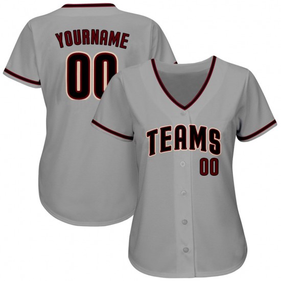 Custom Gray Black-Crimson Authentic Baseball Jersey