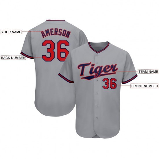 Custom Gray Red-Navy Baseball Jersey