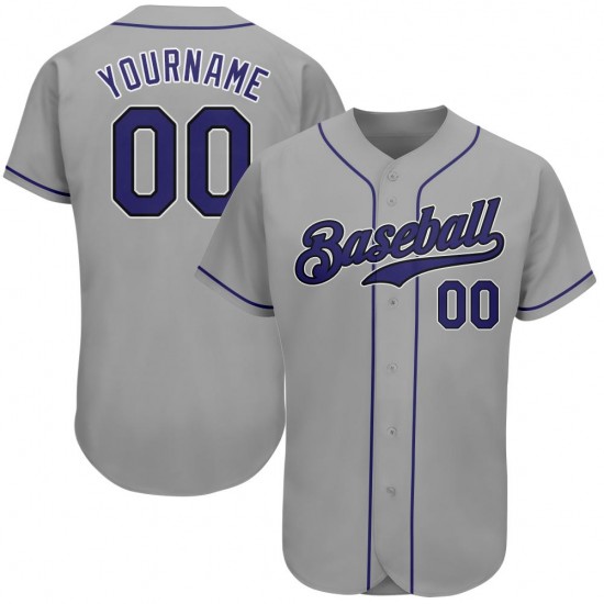 Custom Gray Purple-Black Authentic Baseball Jersey