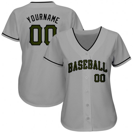 Custom Gray Olive-Black Authentic Memorial Day Baseball Jersey