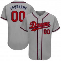 Custom Gray Red-Navy Authentic Baseball Jersey