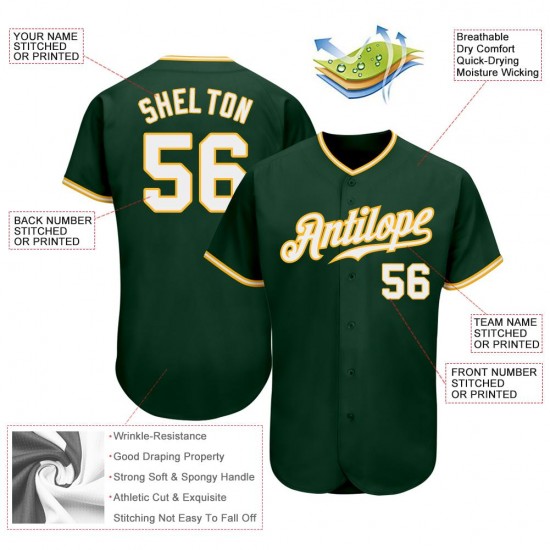 Custom Green White-Gold Authentic Baseball Jersey