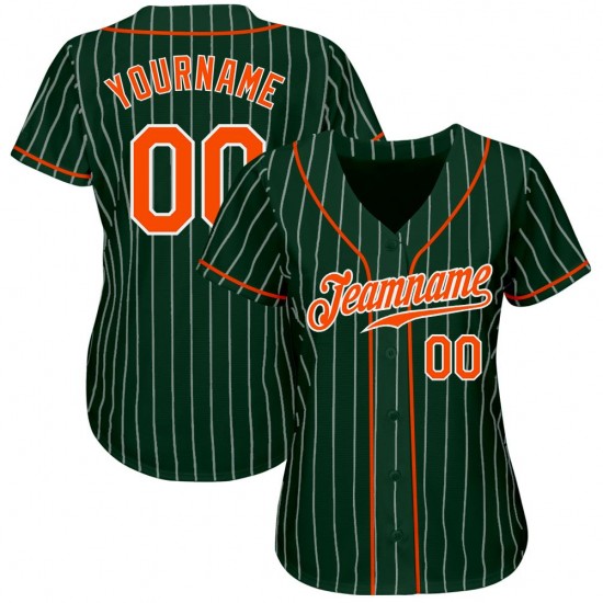 Custom Green White Strip Orange-White Authentic Baseball Jersey