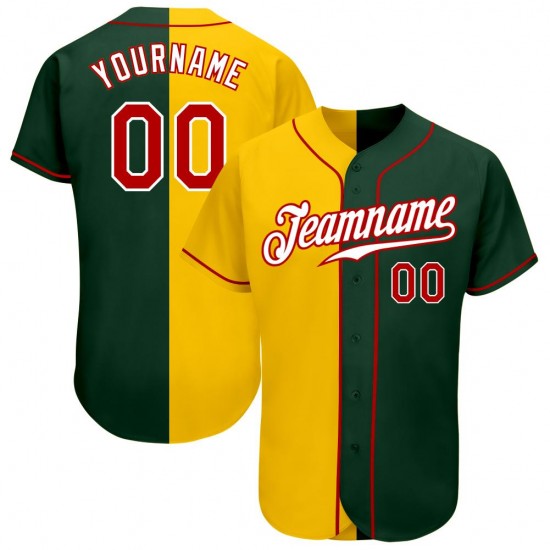 Custom Green Red-Gold Authentic Split Fashion Baseball Jersey