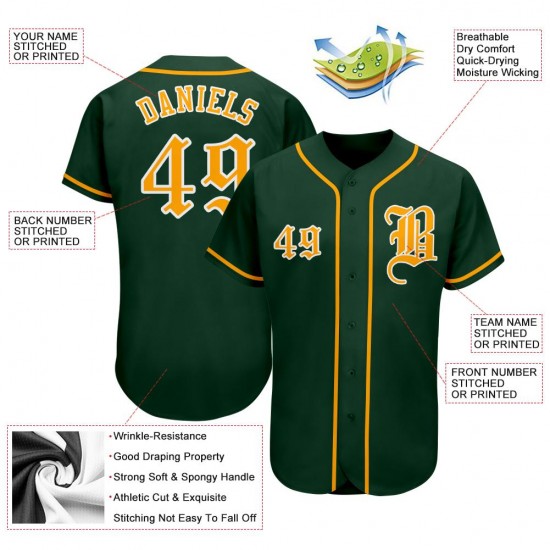 Custom Green Gold-White Authentic Baseball Jersey