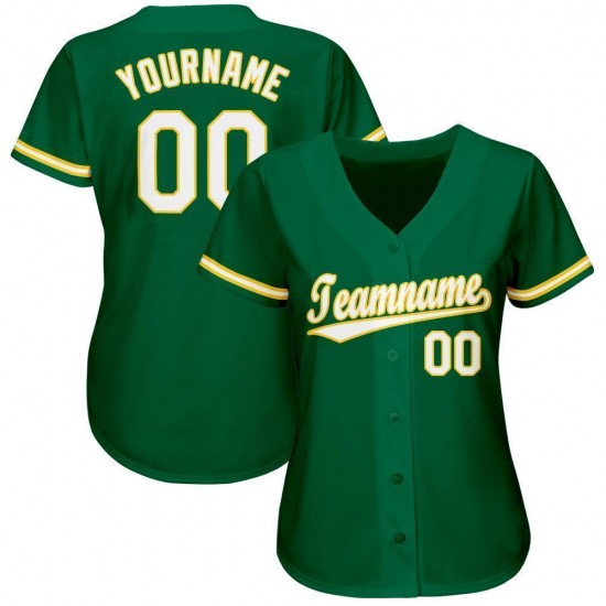 Custom Kelly Green White-Gold Baseball Jersey