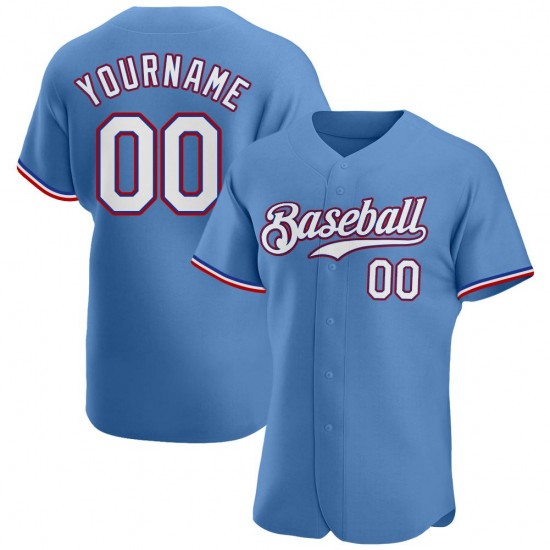 Custom Light Blue White-Red Authentic Baseball Jersey