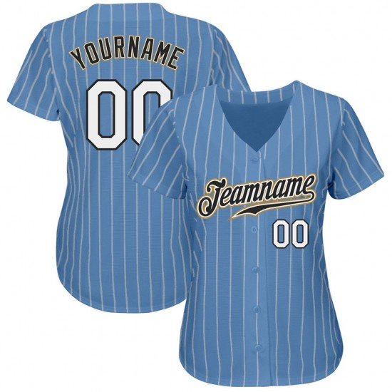 Custom Light Blue White Strip White-Old Gold Authentic Baseball Jersey