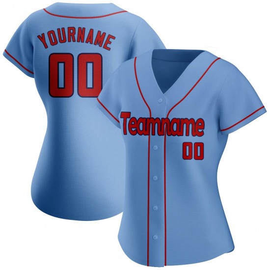 Custom Light Blue Red-Navy Authentic Baseball Jersey