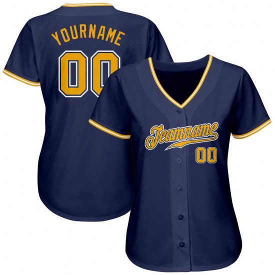 Custom Navy Gold-White Authentic Baseball Jersey