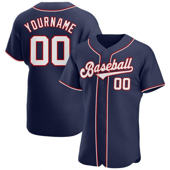 Custom Navy White-Red Authentic Baseball Jersey