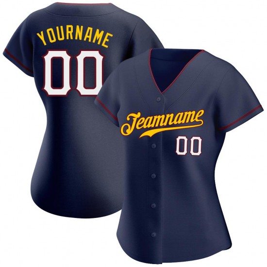 Custom Navy White-Gold Authentic Baseball Jersey